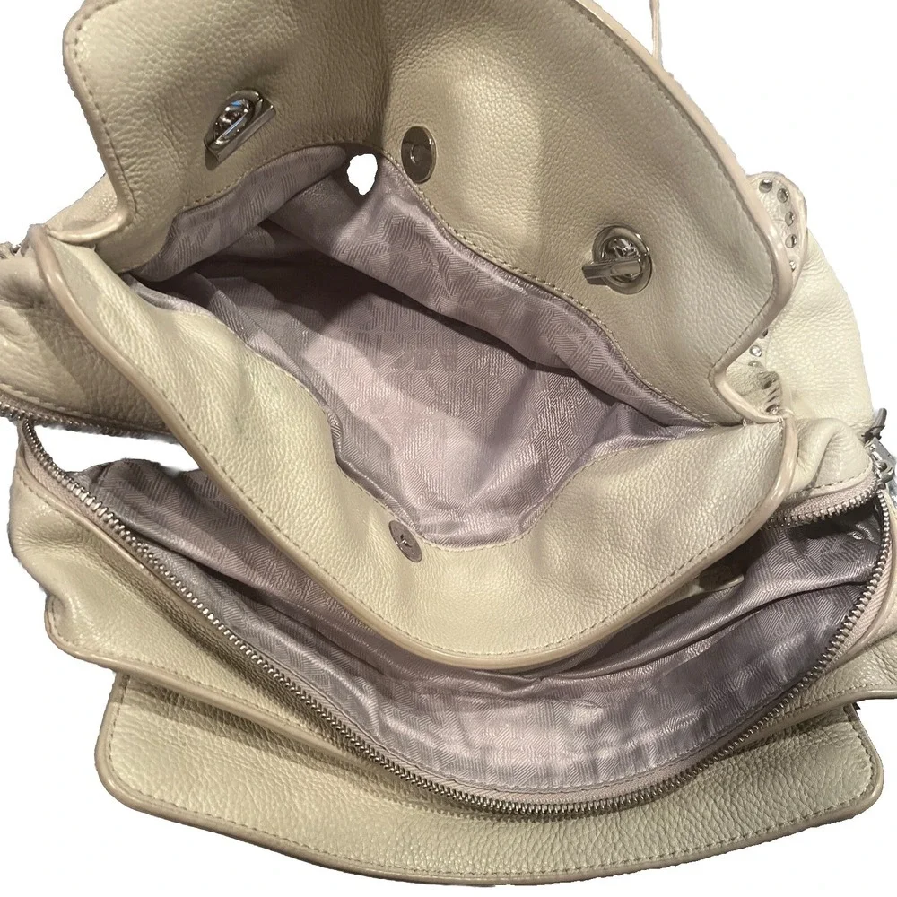 Michael Kors Astor Shoulder Bag Purse Light Grey Leather Studded 3 Main Pockets